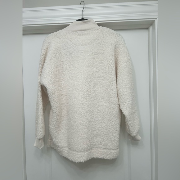 Aerie Pullover Ivory Fuzzy Fluffy Soft Warm Quarter Zip Sweater w/ Pockets sz S - Picture 2 of 4